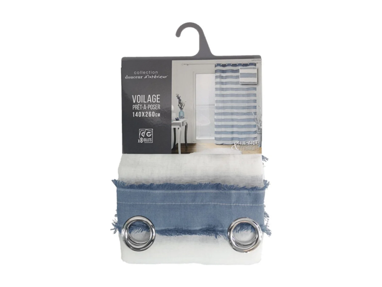 Rideau Voilage à Œillets "Lalina" 140x260cm Bleu