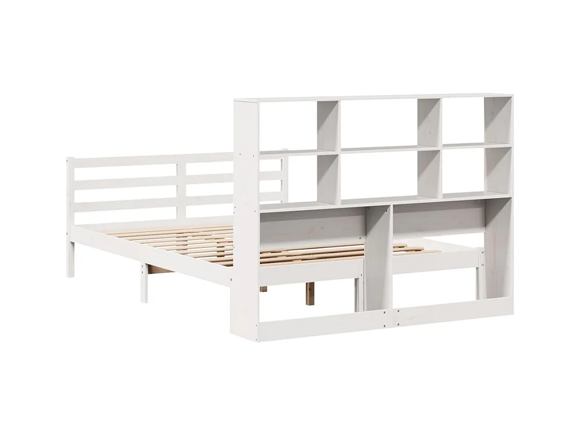 Lit bibliothèque sans matelas blanc 140x190 cm bois pin massif