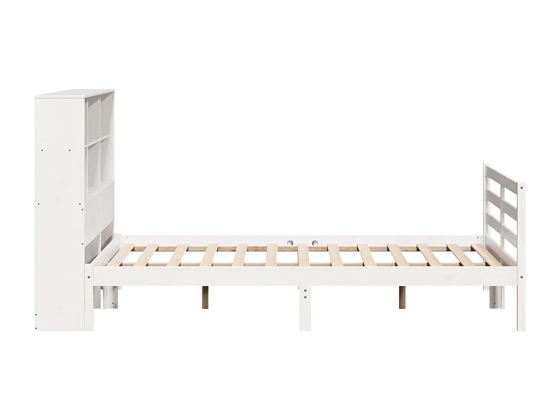 Cama con estantería sin colchón madera maciza blanca 140x190 cm
