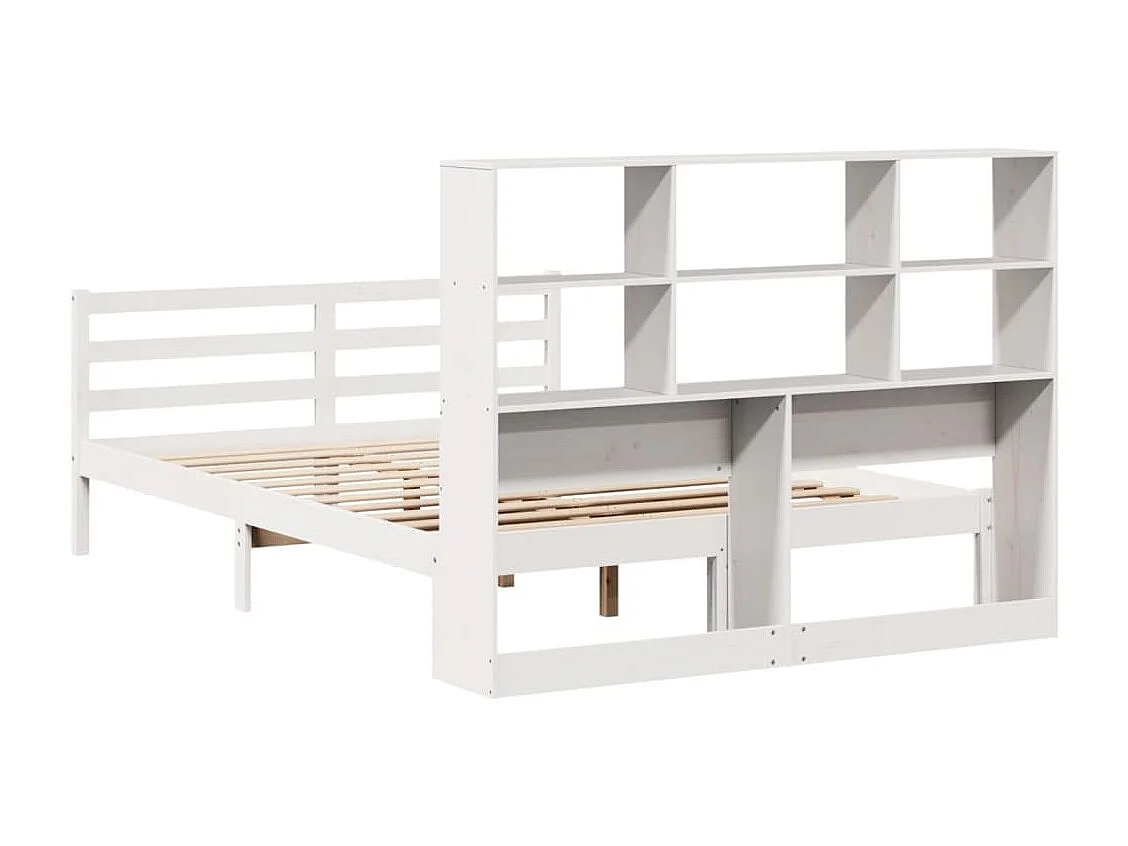Cama con estantería sin colchón madera maciza blanca 140x190 cm