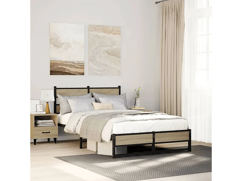 Estrutura de cama sem colchão 120x200 cm metal carvalho sonoma