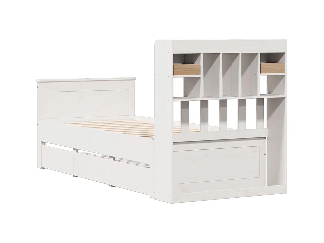Lit bibliothèque sans matelas blanc 90x190cm bois de pin massif