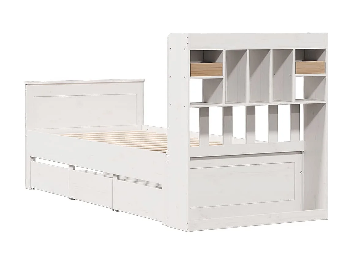 Cama com estante sem colchão 90x190 cm pinho maciço branco