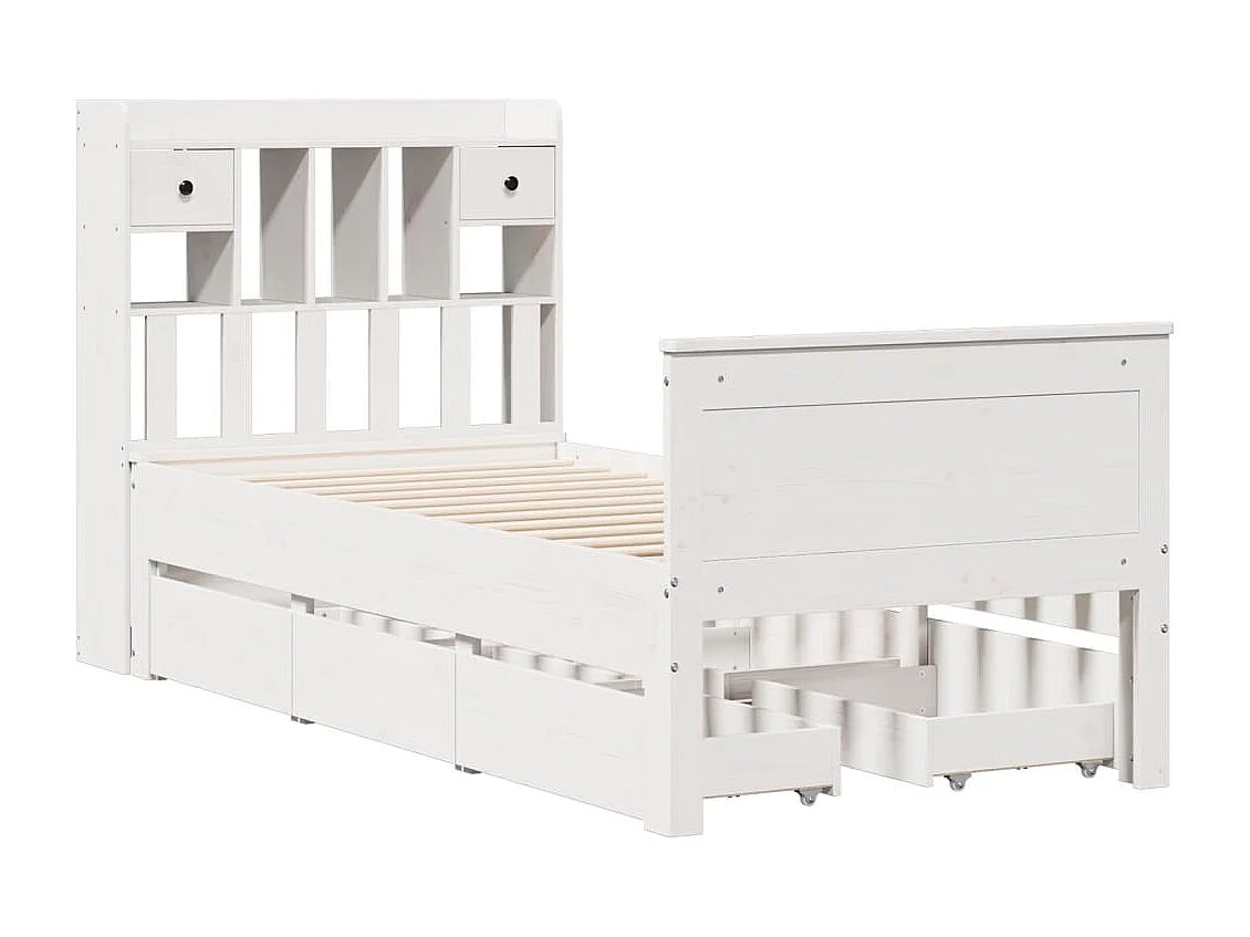 Cama com estante sem colchão 90x190 cm pinho maciço branco