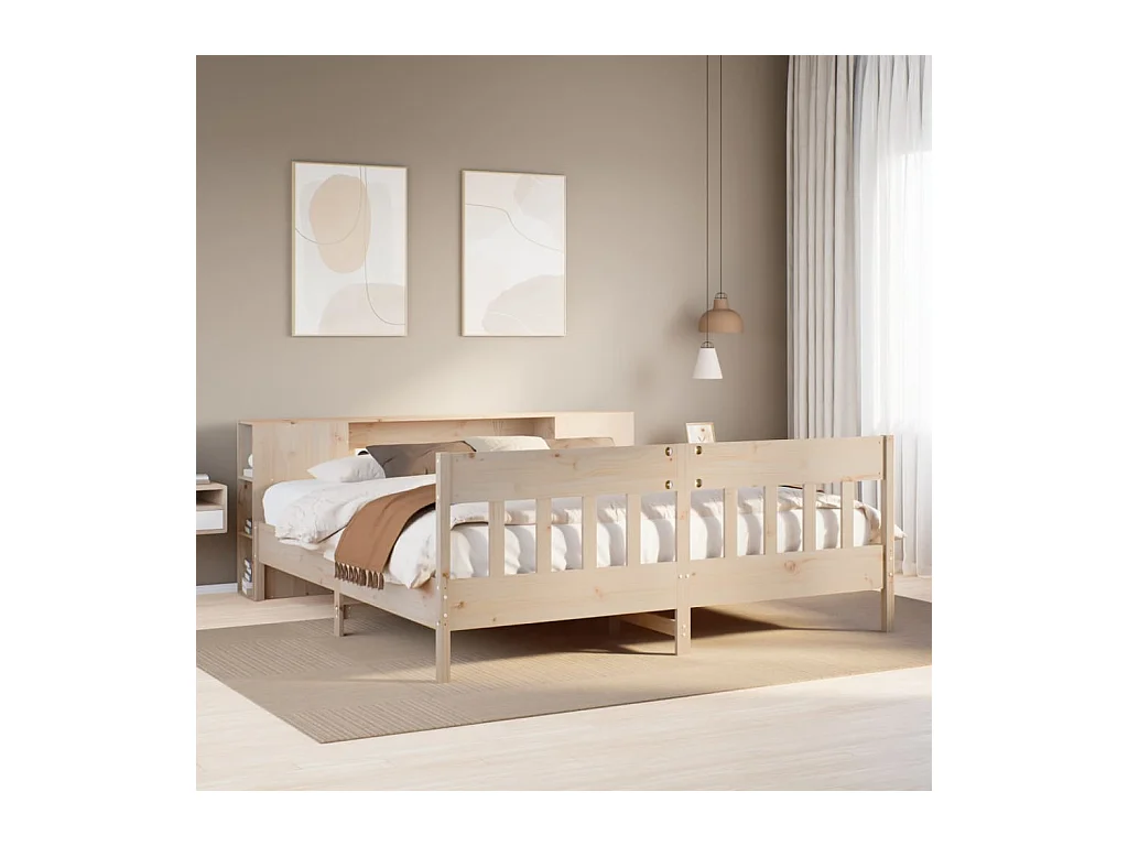 Lit bibliothèque sans matelas 200x200 cm bois massif de pin