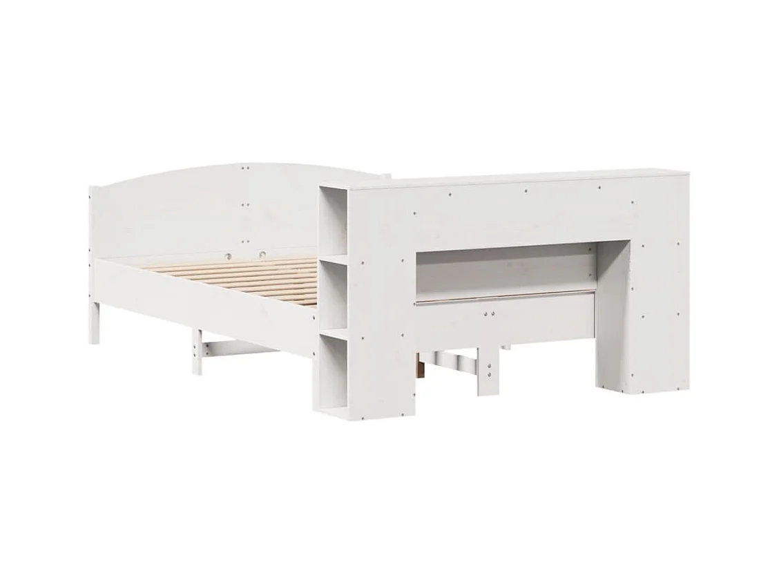 Cama con estantería sin colchón madera maciza blanca 160x200 cm