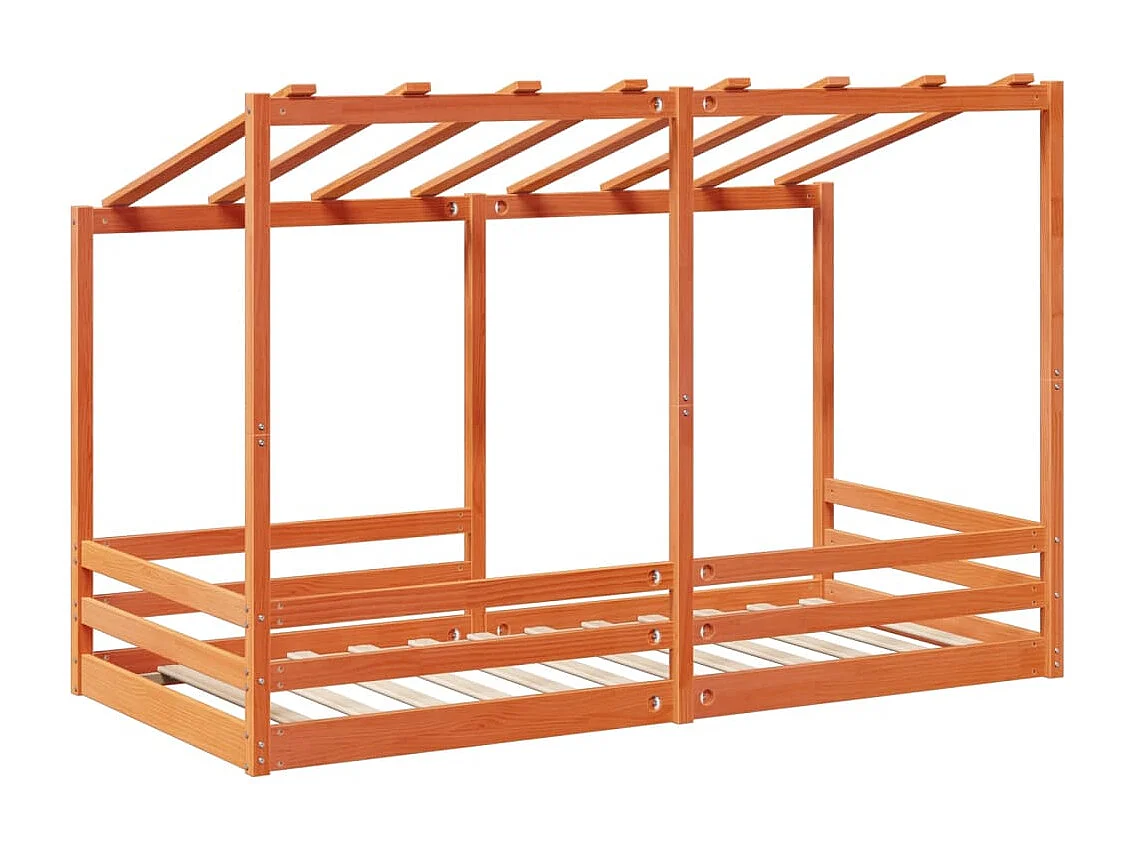 Cama infantil com telhado 80x200 cm pinho maciço castanho-mel