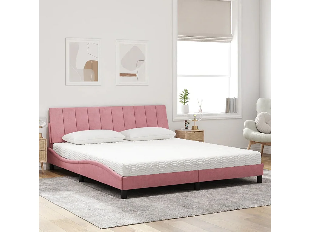 Lit avec matelas rose 180x200 cm velours