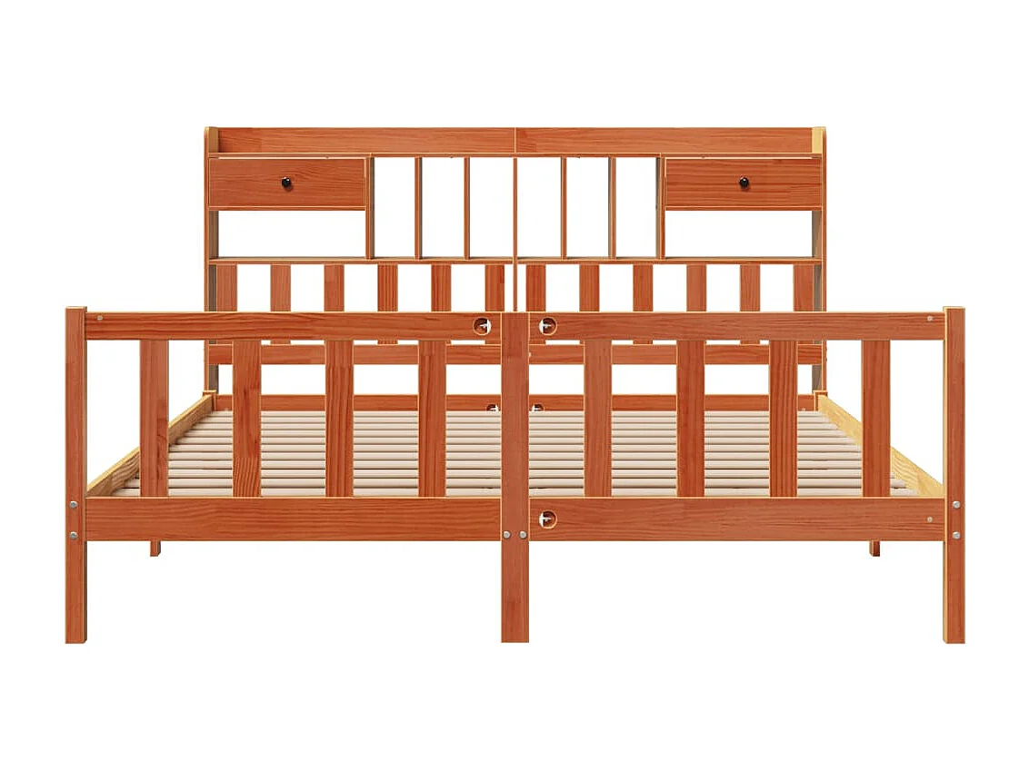 Cama con estantería sin colchón madera maciza marrón 200x200 cm
