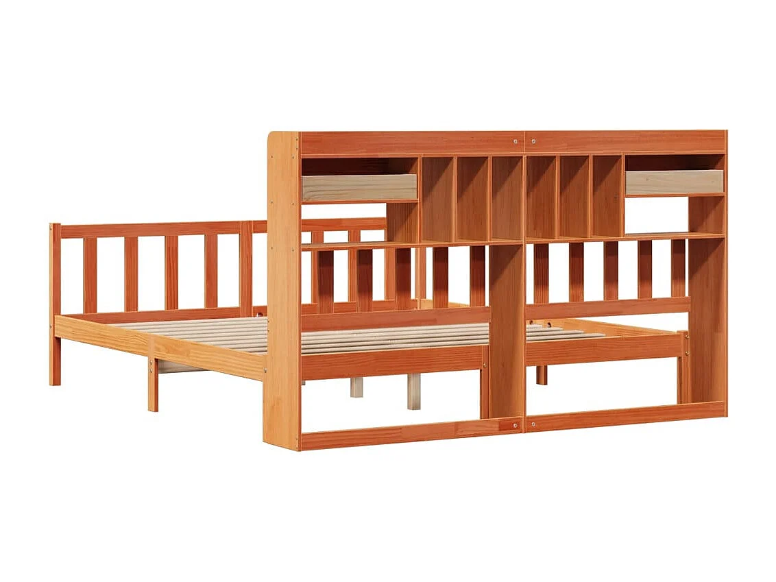 Cama con estantería sin colchón madera maciza marrón 200x200 cm
