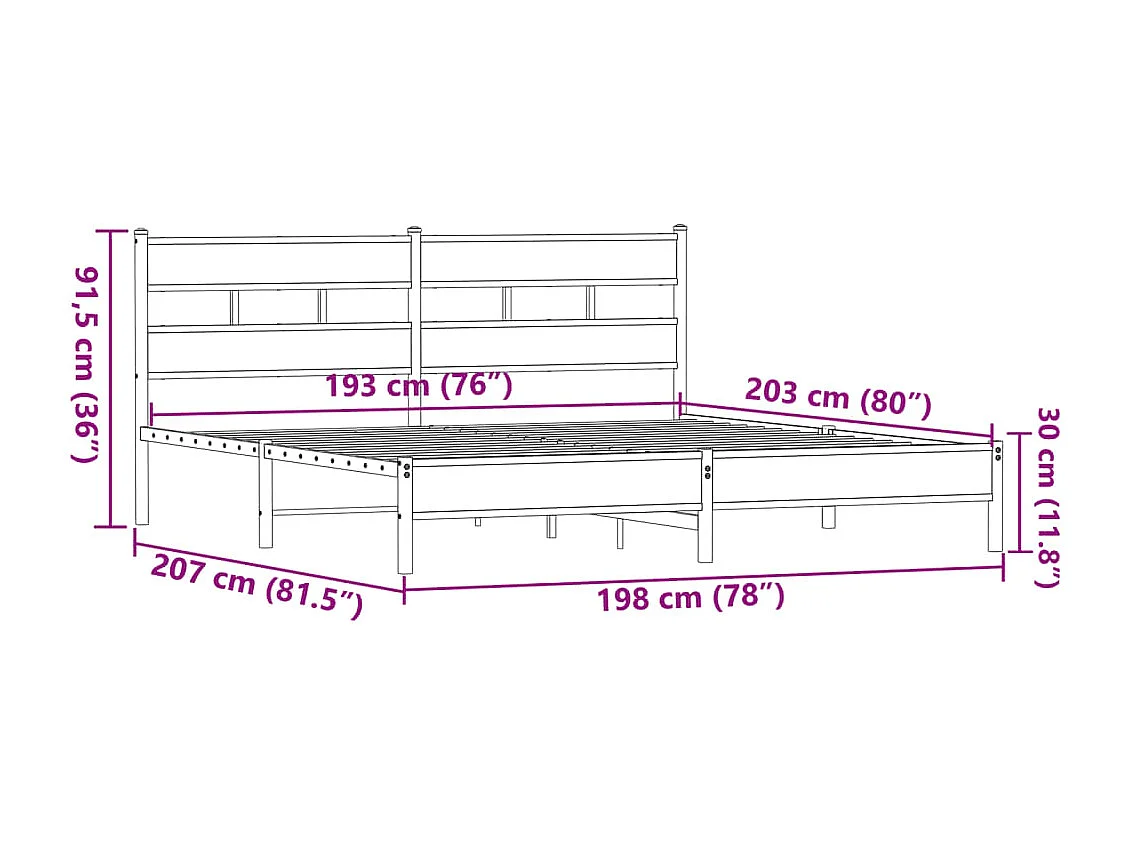 Estructura de cama sin colchón metal roble marrón 193x203 cm