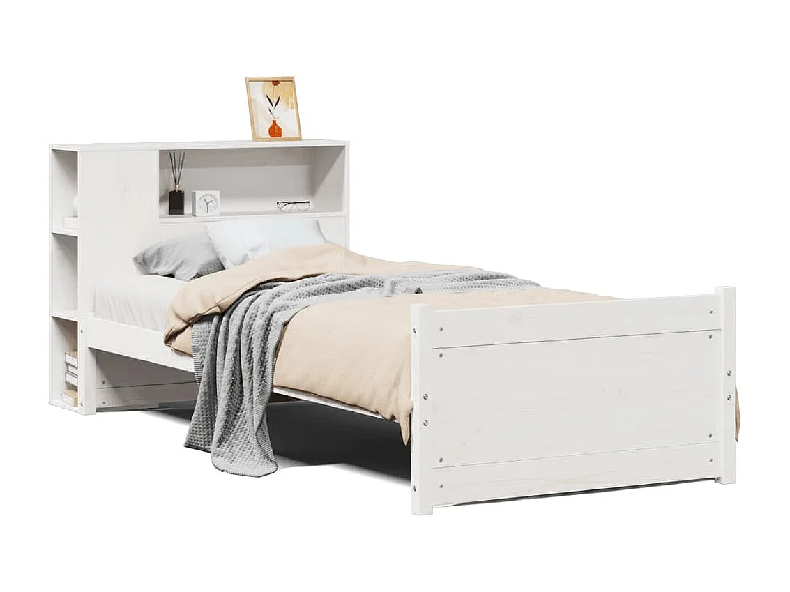Cama con estantería sin colchón madera maciza blanca 75x190 cm