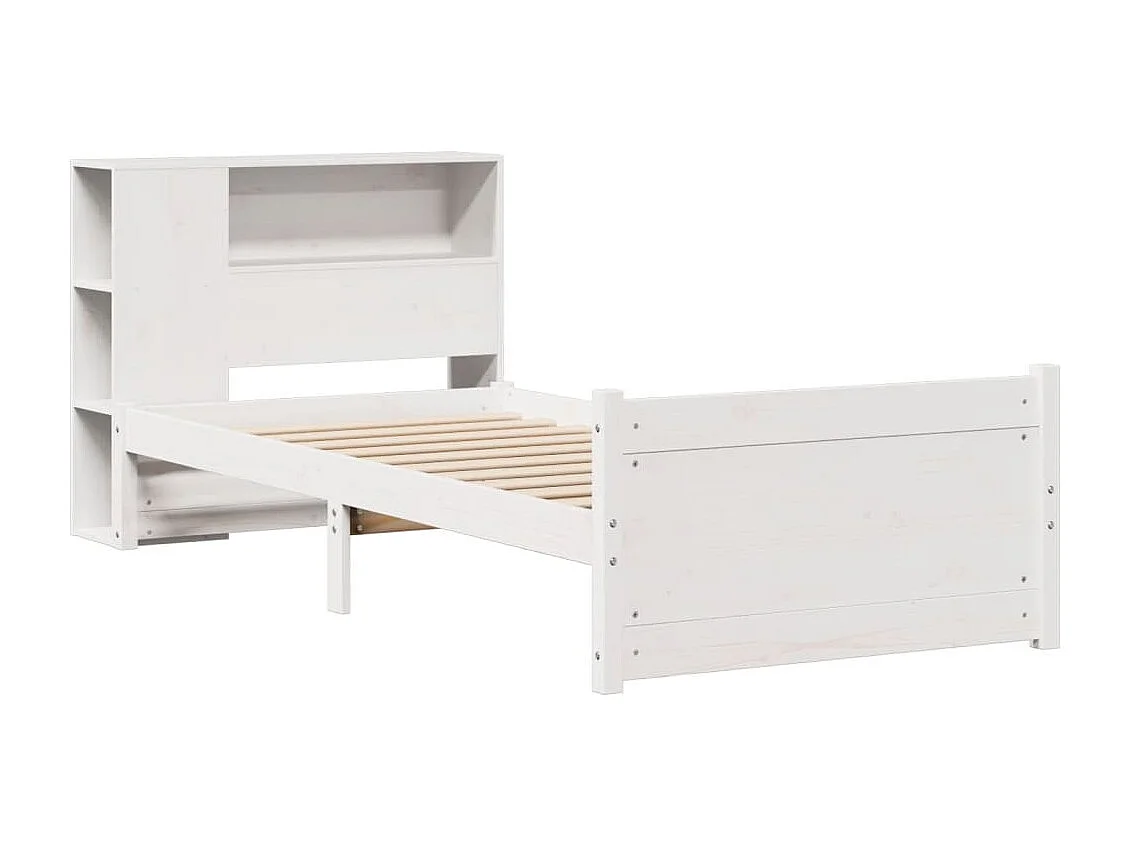 Cama con estantería sin colchón madera maciza blanca 75x190 cm