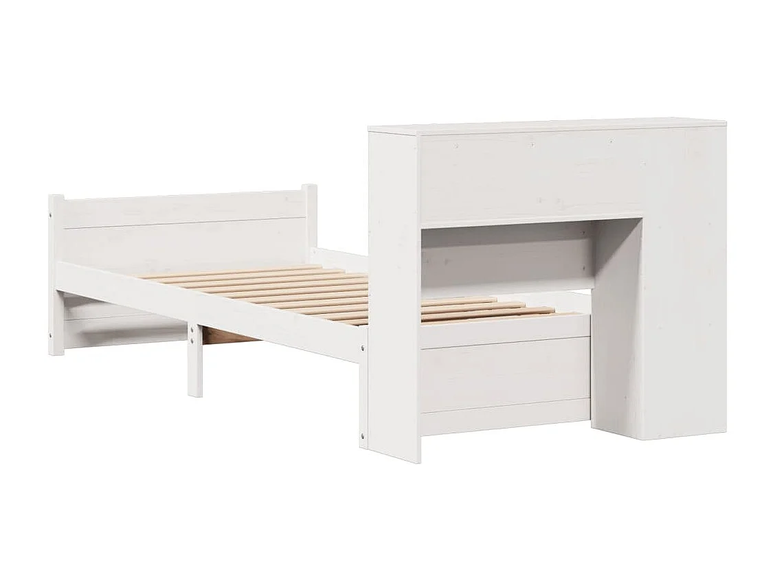 Cama con estantería sin colchón madera maciza blanca 75x190 cm