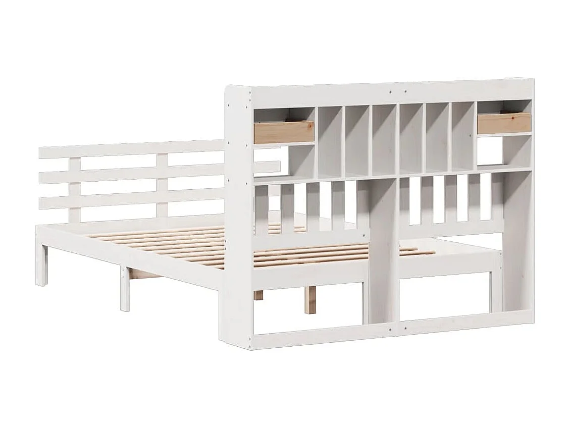 Cama con estantería sin colchón madera maciza blanca 140x190 cm