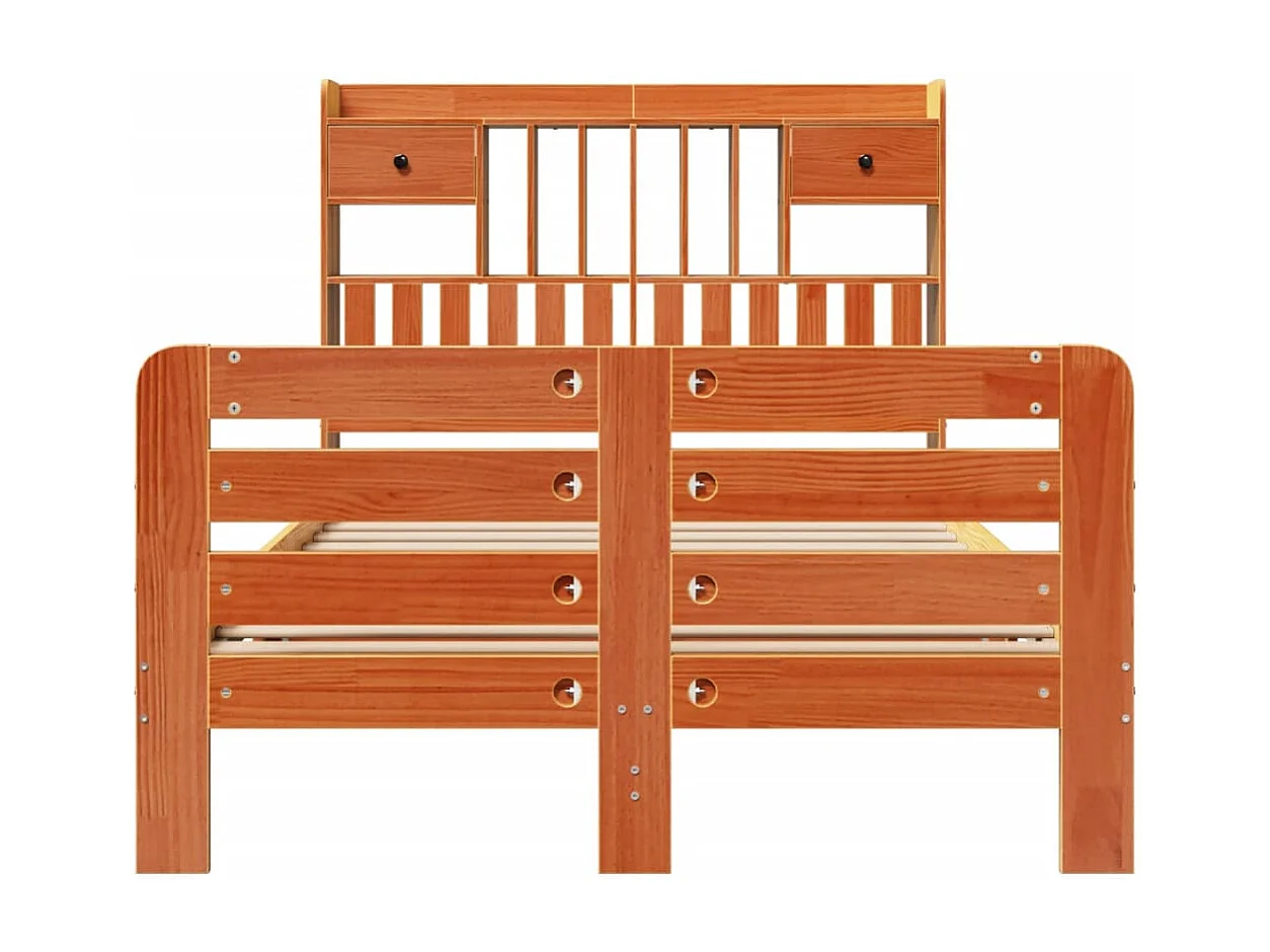 Cama con estantería sin colchón madera maciza marrón 120x190 cm