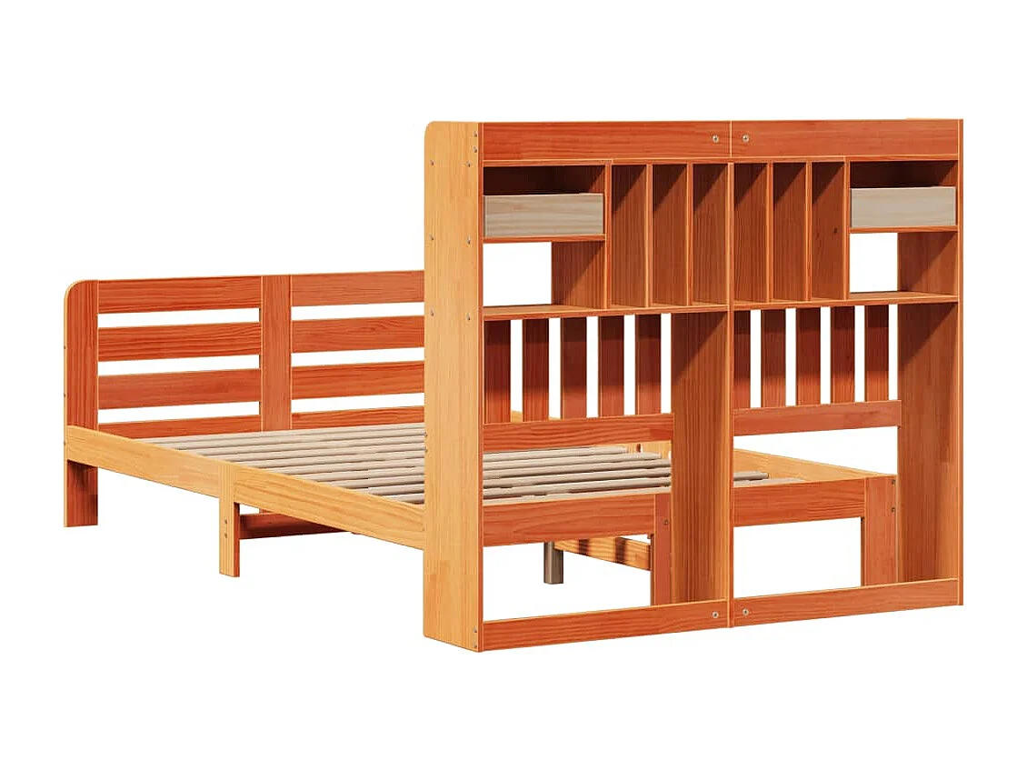Cama con estantería sin colchón madera maciza marrón 120x190 cm