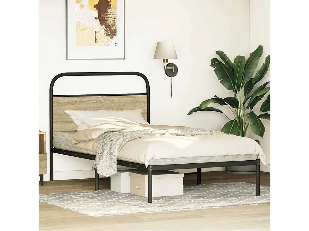 Estructura de cama sin colchón 107x203 cm madera roble Sonoma
