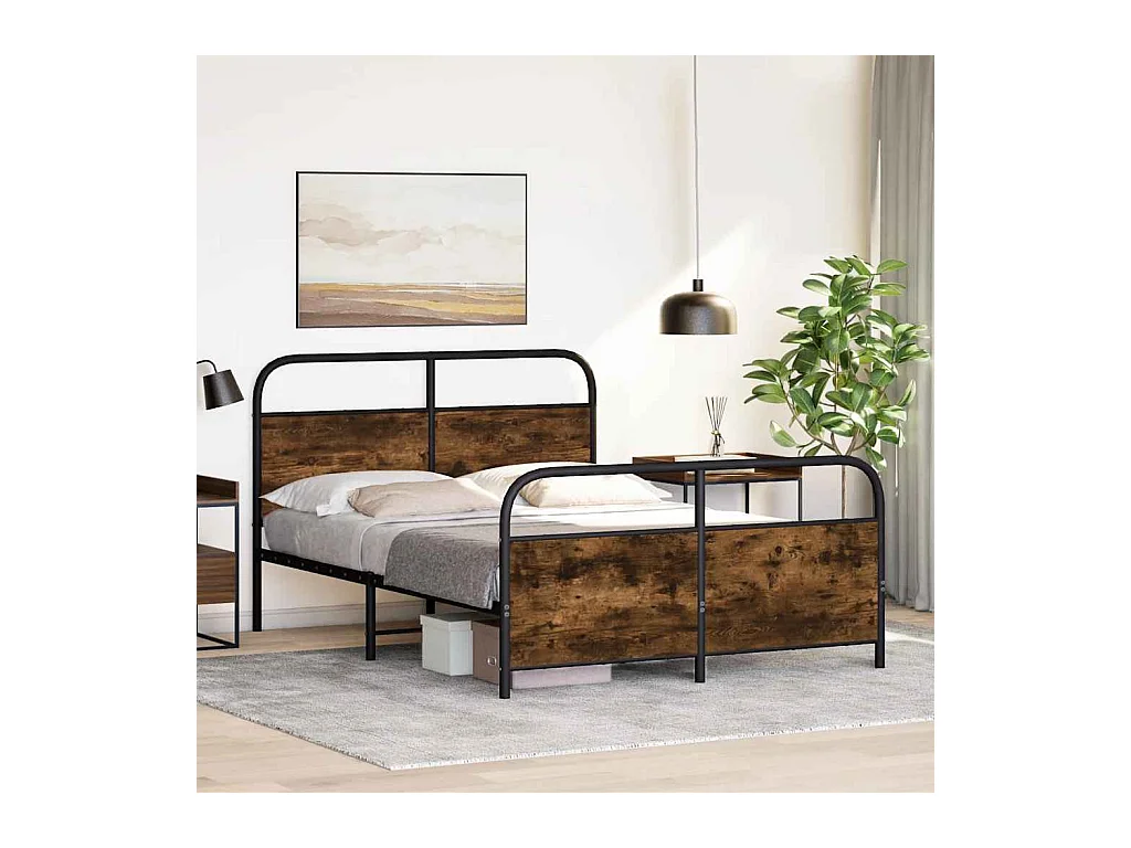Estrutura de cama s/ colchão derivados madeira carvalho fumado