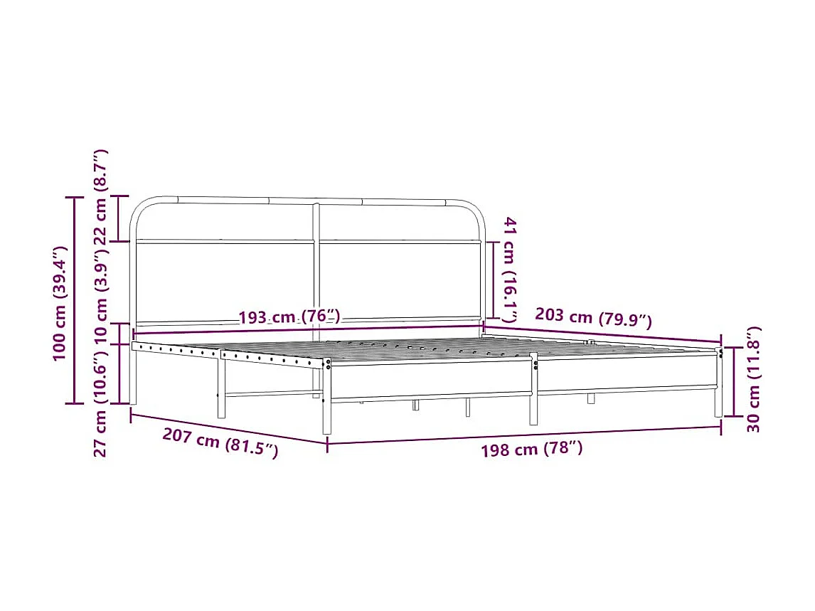 Estructura de cama sin colchón metal roble Sonoma 193x203 cm