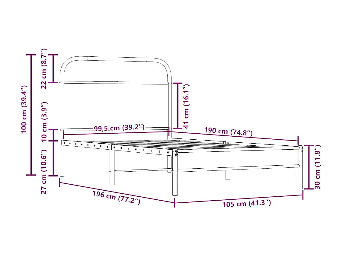 Estructura de cama sin colchón 100x190 cm madera roble ahumado