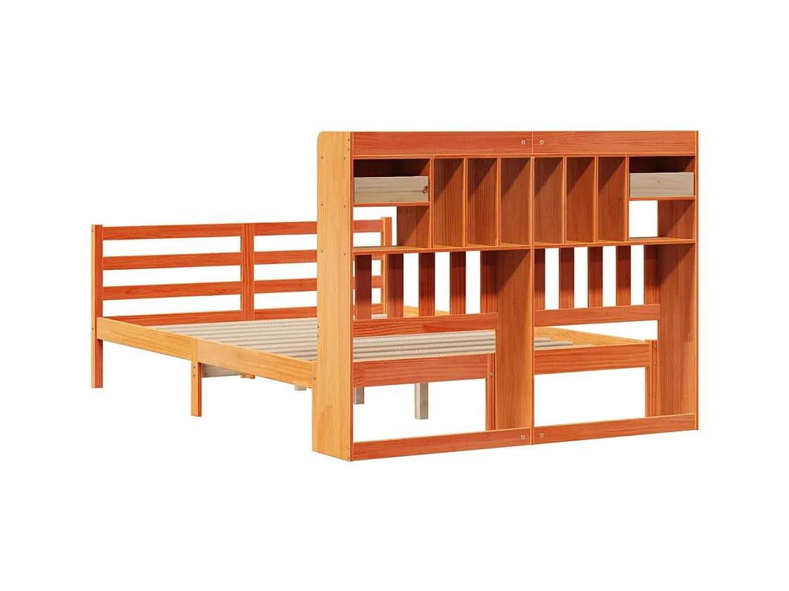 Lit bibliothèque sans matelas cire marron 150x200 cm pin massif