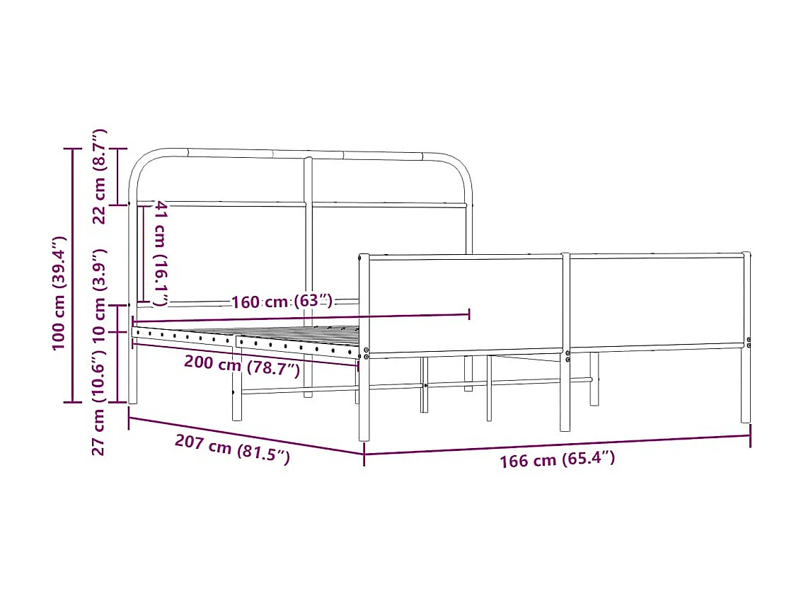 Estructura de cama sin colchón metal roble Sonoma 160x200 cm