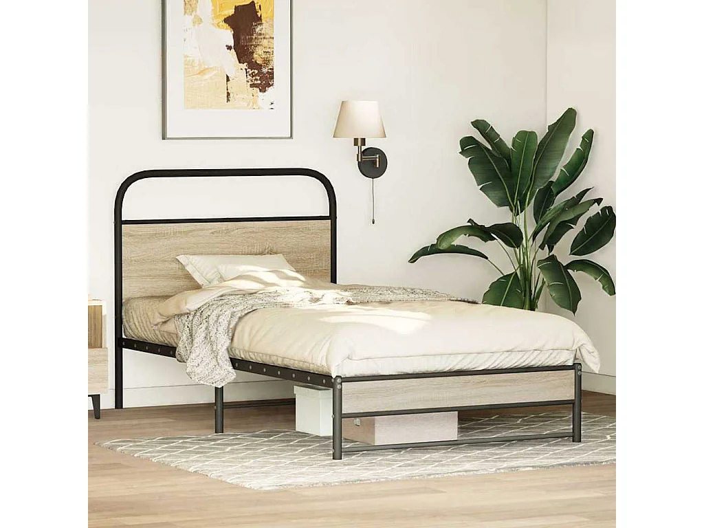 Cadre de lit sans matelas 107x203 cm chêne fumé bois ingénierie