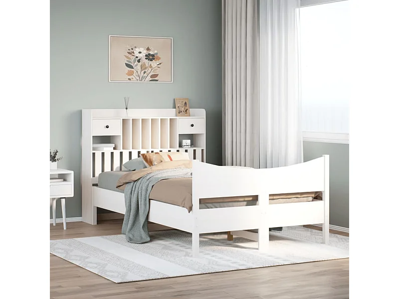 Cama sem colchão 135x190 cm madeira de pinho maciça branco