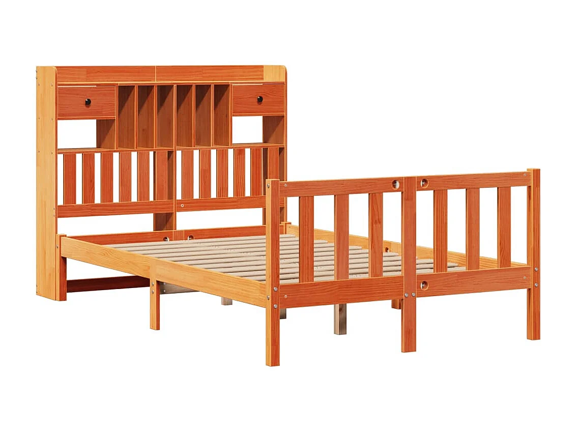 Lit bibliothèque sans matelas cire marron 135x190 cm pin massif