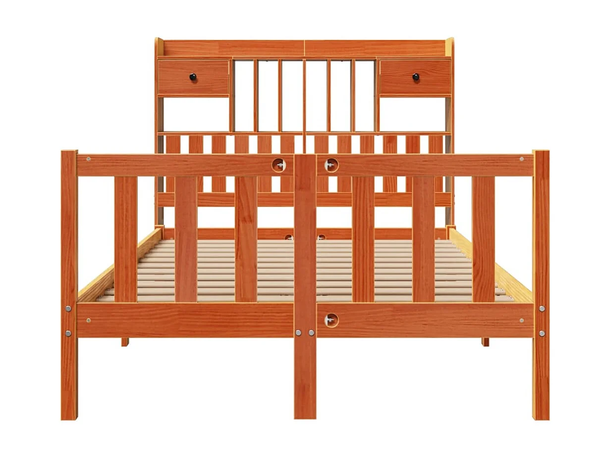 Lit bibliothèque sans matelas cire marron 135x190 cm pin massif