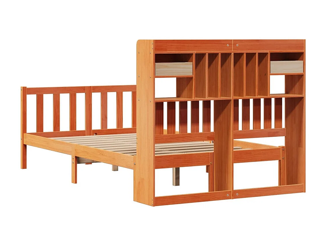 Lit bibliothèque sans matelas cire marron 135x190 cm pin massif