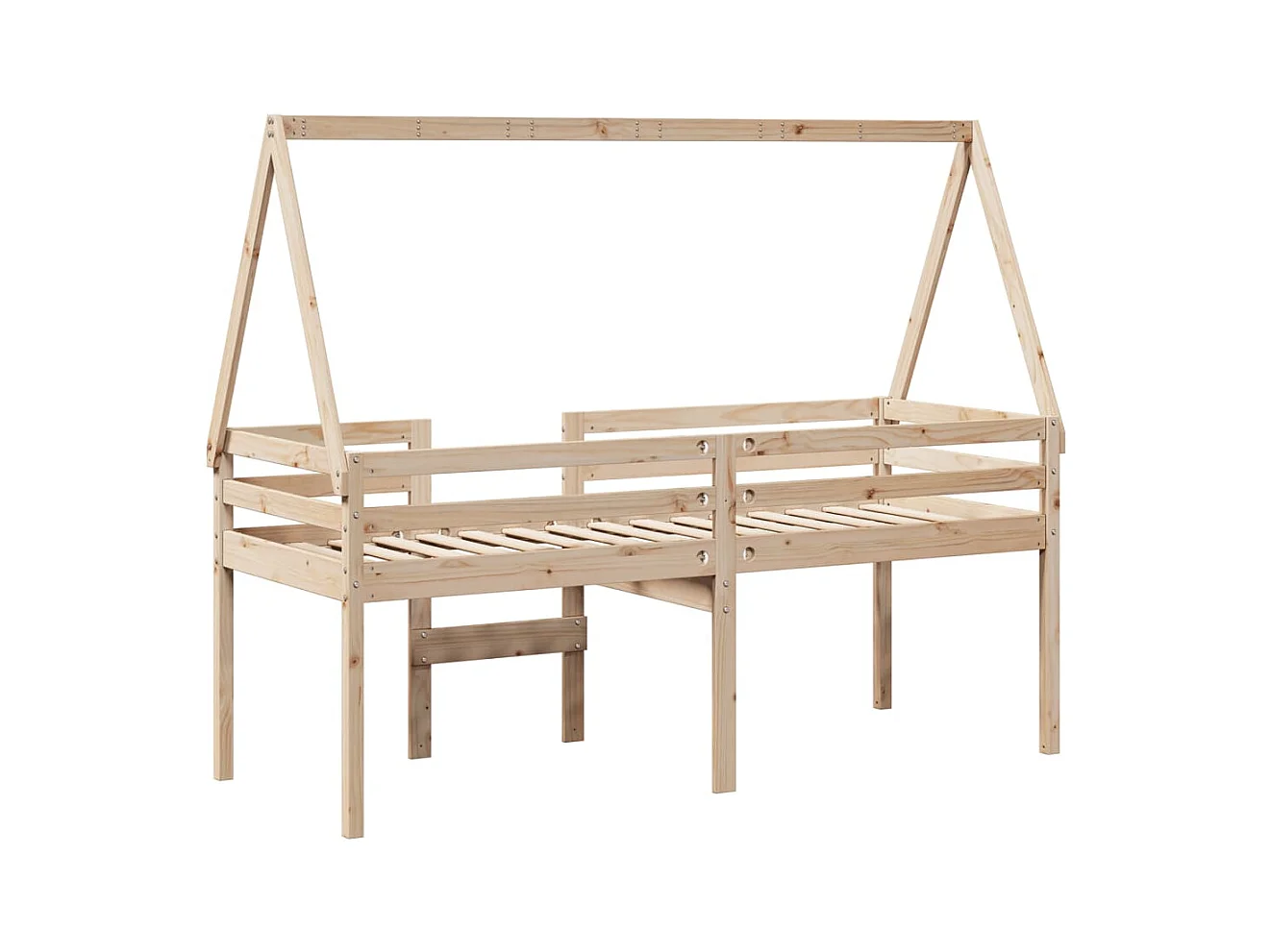 Cama alta con techo madera maciza de pino 90x200 cm