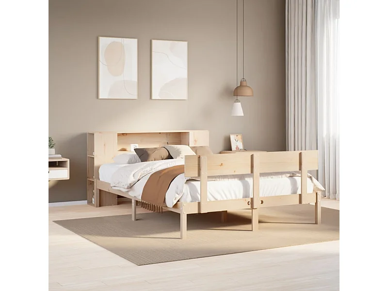 Cama con estantería sin colchón madera maciza de pino 120x190cm