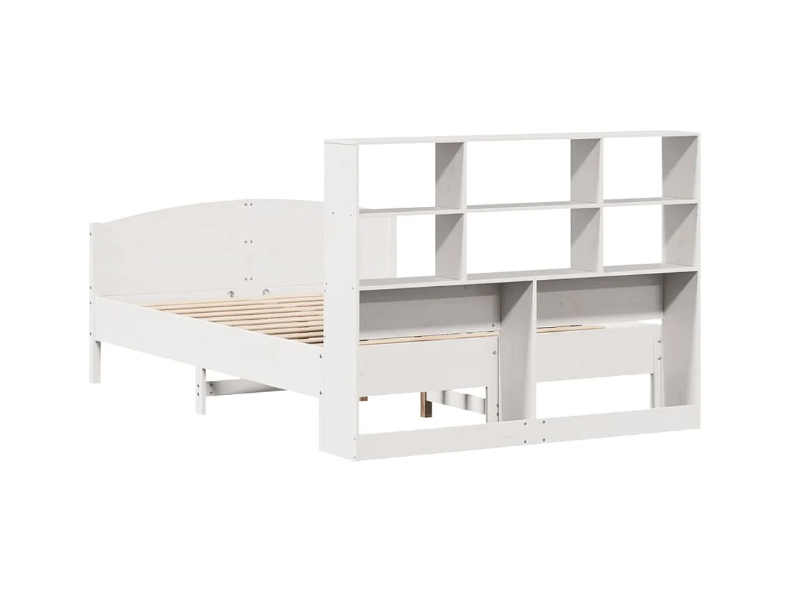 Cama con estantería sin colchón madera maciza blanca 160x200 cm