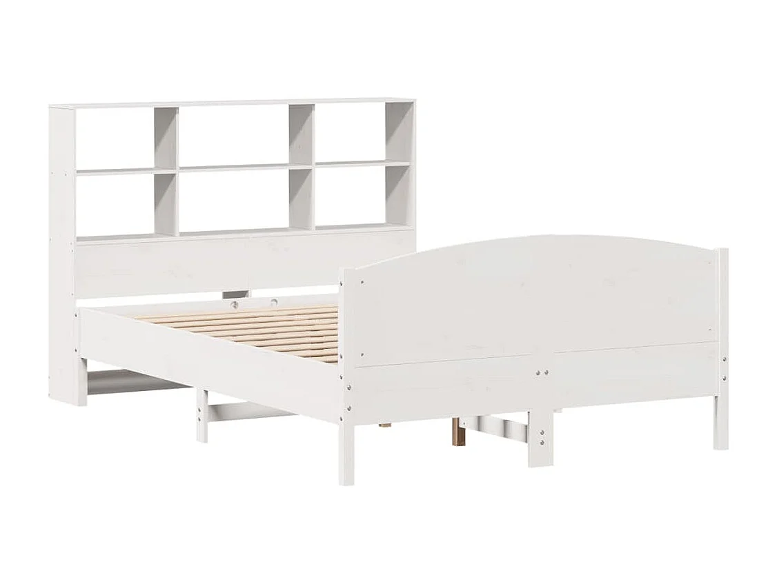 Cama con estantería sin colchón madera maciza blanca 160x200 cm