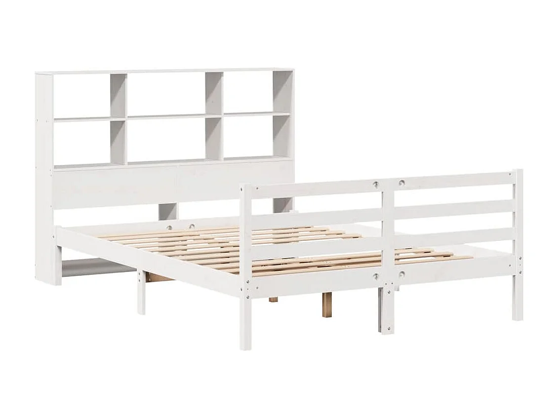 Cama con estantería sin colchón madera maciza blanca 140x200 cm