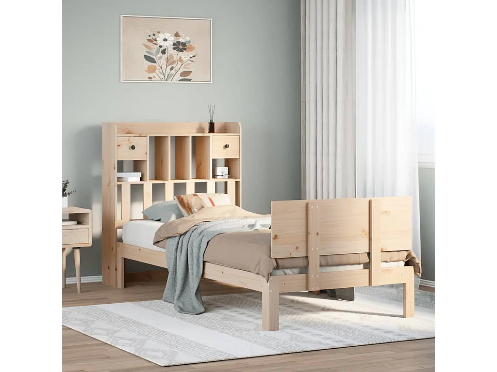 Cama com estante sem colchão 90x200 cm pinho maciço