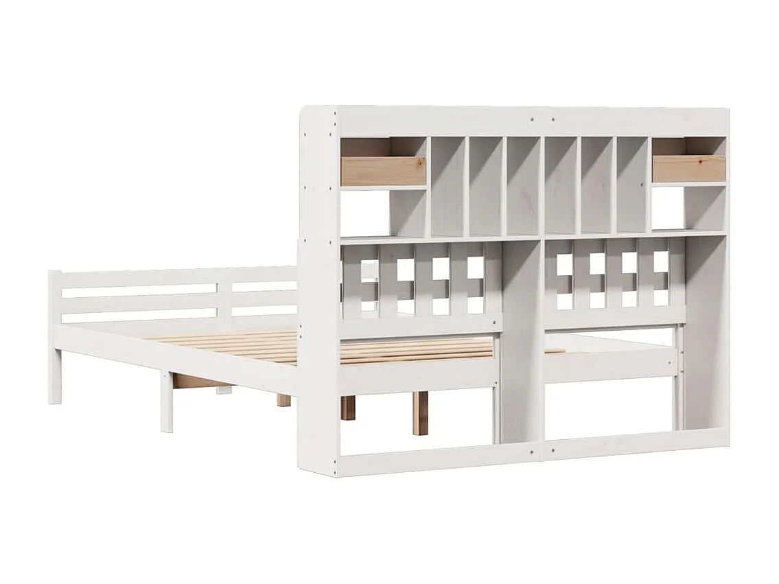 Lit bibliothèque sans matelas blanc 140x200 cm bois pin massif