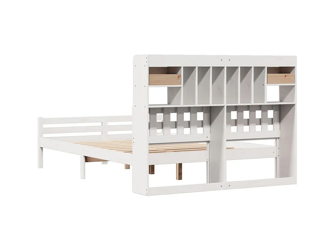 Lit bibliothèque sans matelas blanc 140x200 cm bois pin massif