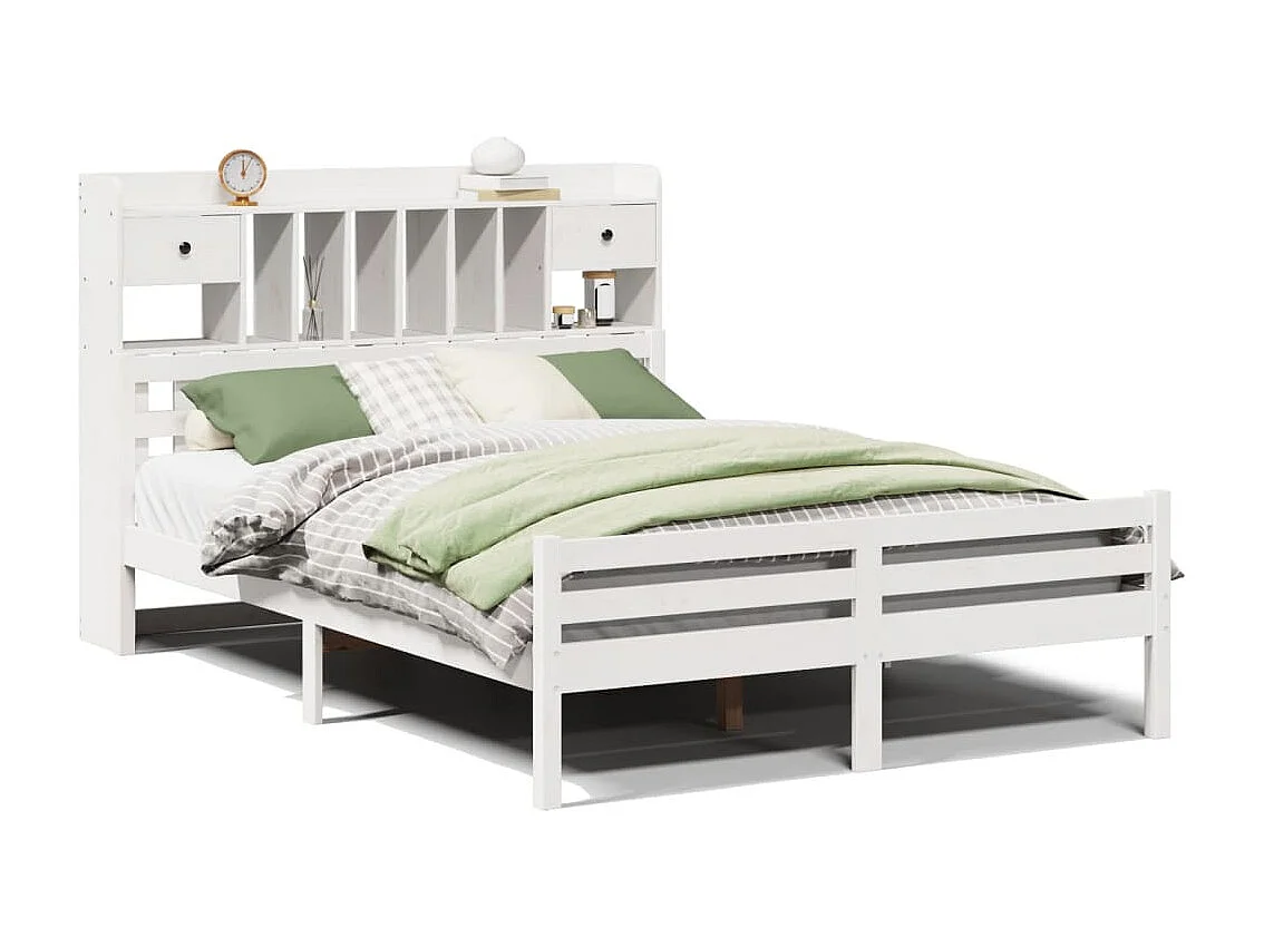 Cama con estantería sin colchón madera maciza blanca 140x200 cm