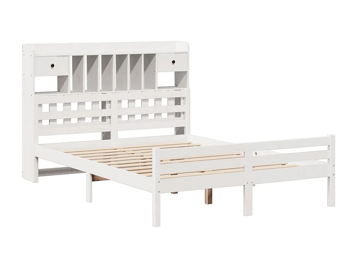 Cama con estantería sin colchón madera maciza blanca 140x200 cm