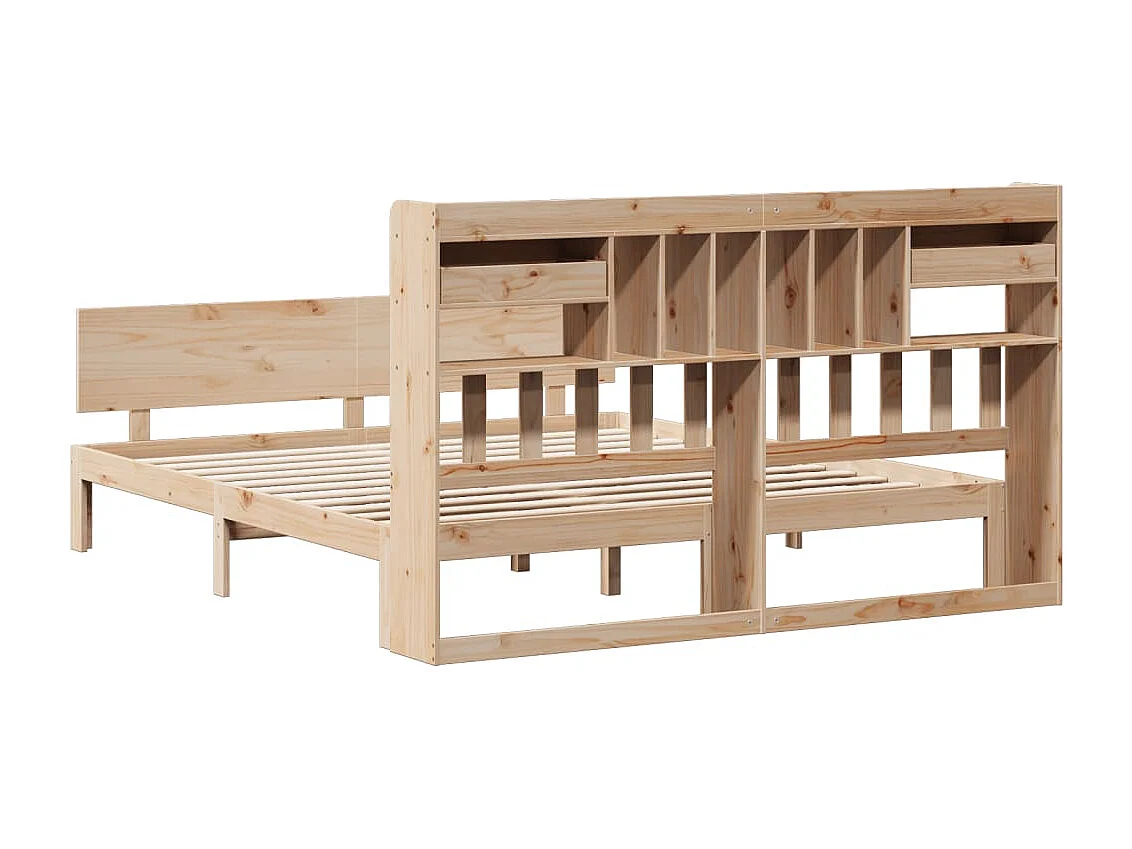 Cama con estantería sin colchón madera maciza de pino 180x200cm