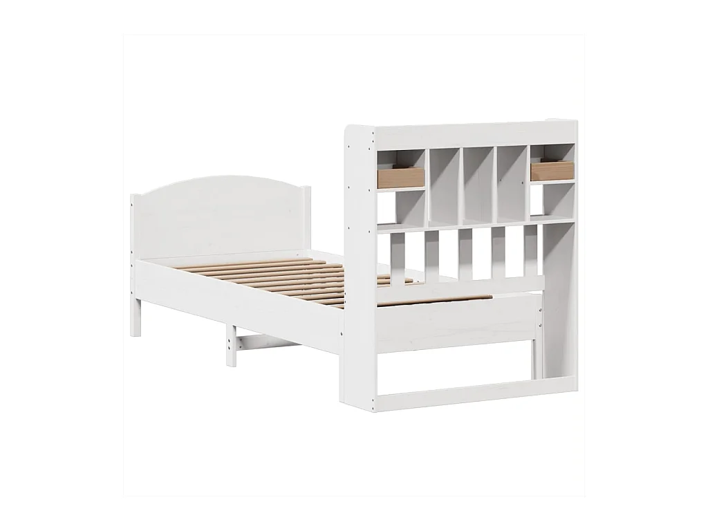 Lit bibliothèque sans matelas blanc 90x200cm bois de pin massif
