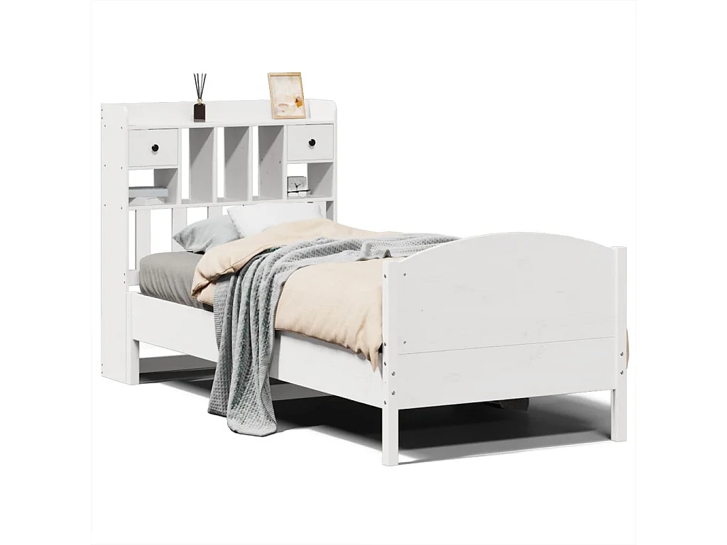 Cama con estantería sin colchón madera maciza blanco 90x200 cm