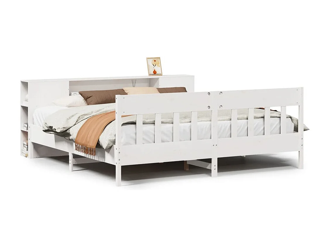 Cama com estante sem colchão 180x200 cm pinho maciço branco