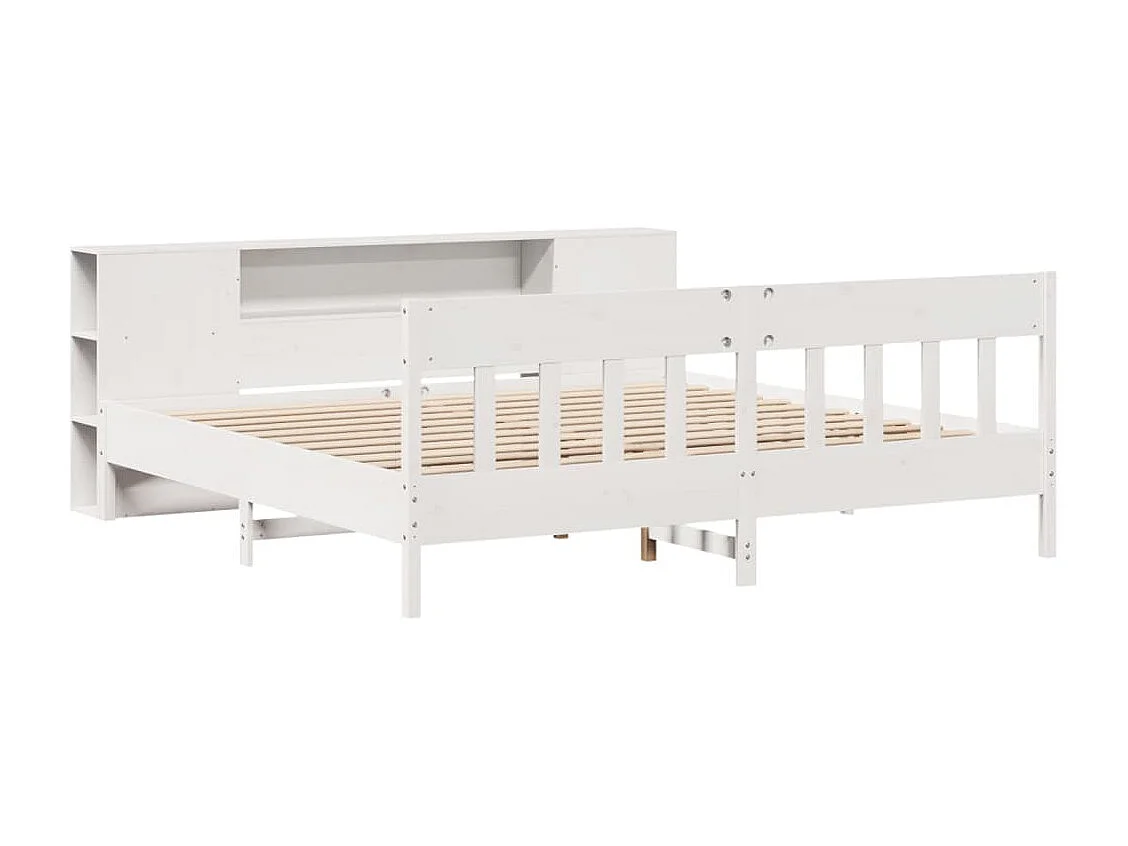 Lit bibliothèque sans matelas blanc 180x200 cm bois pin massif