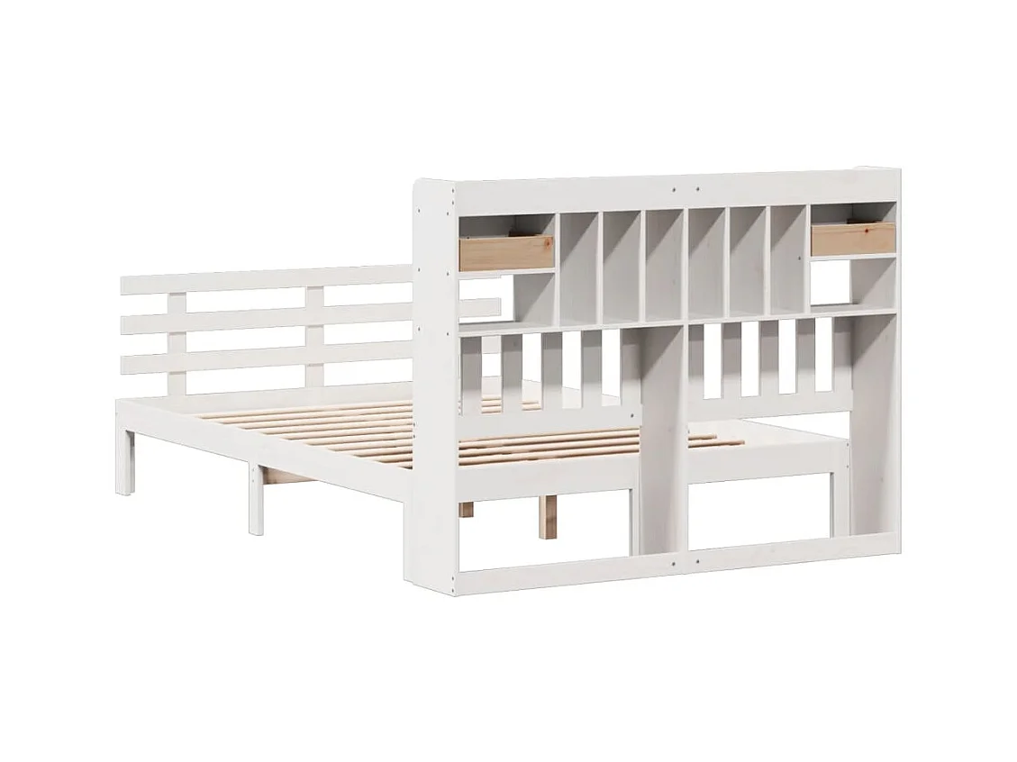 Lit bibliothèque sans matelas blanc 140x200 cm bois pin massif