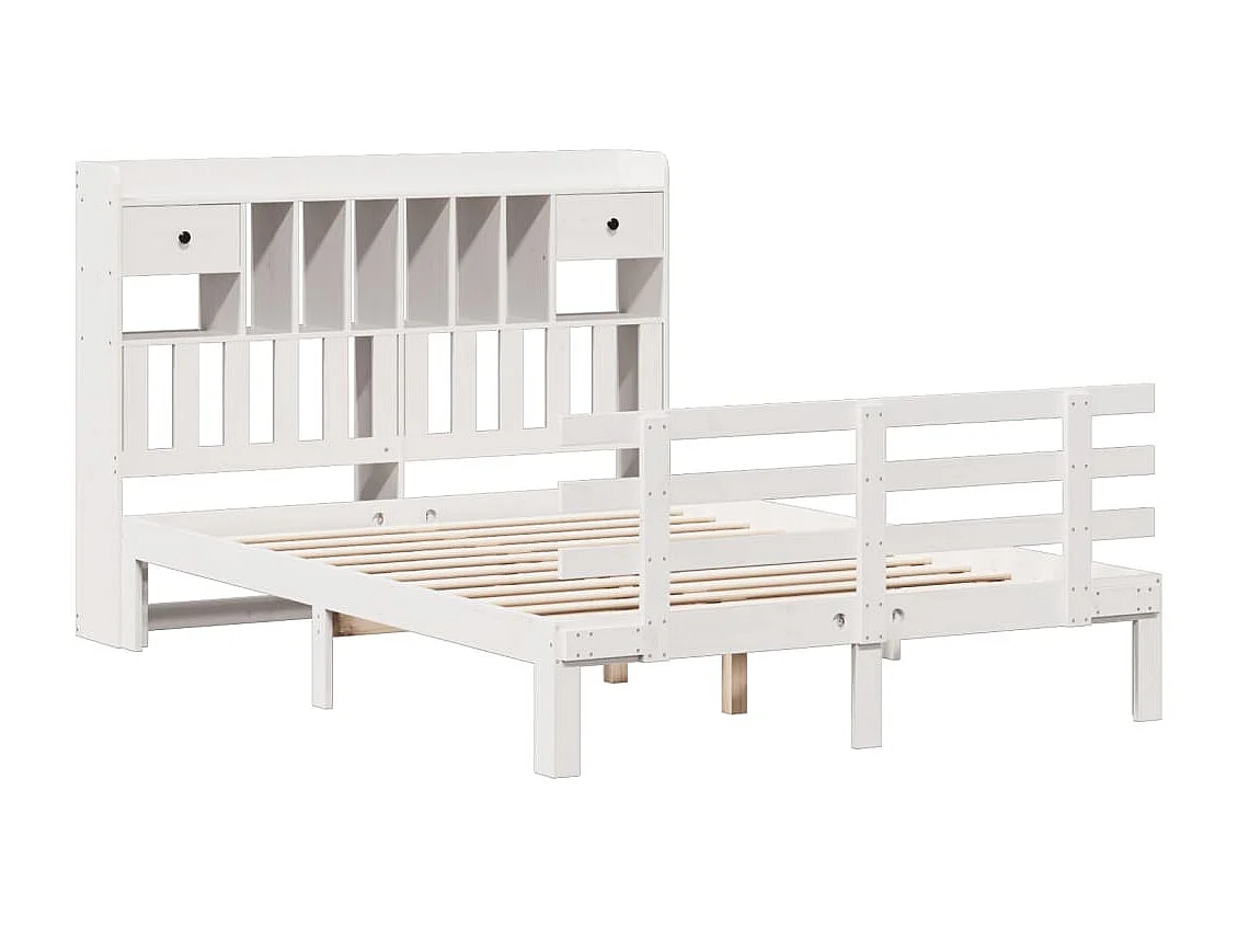Cama con estantería sin colchón madera maciza blanca 140x200 cm