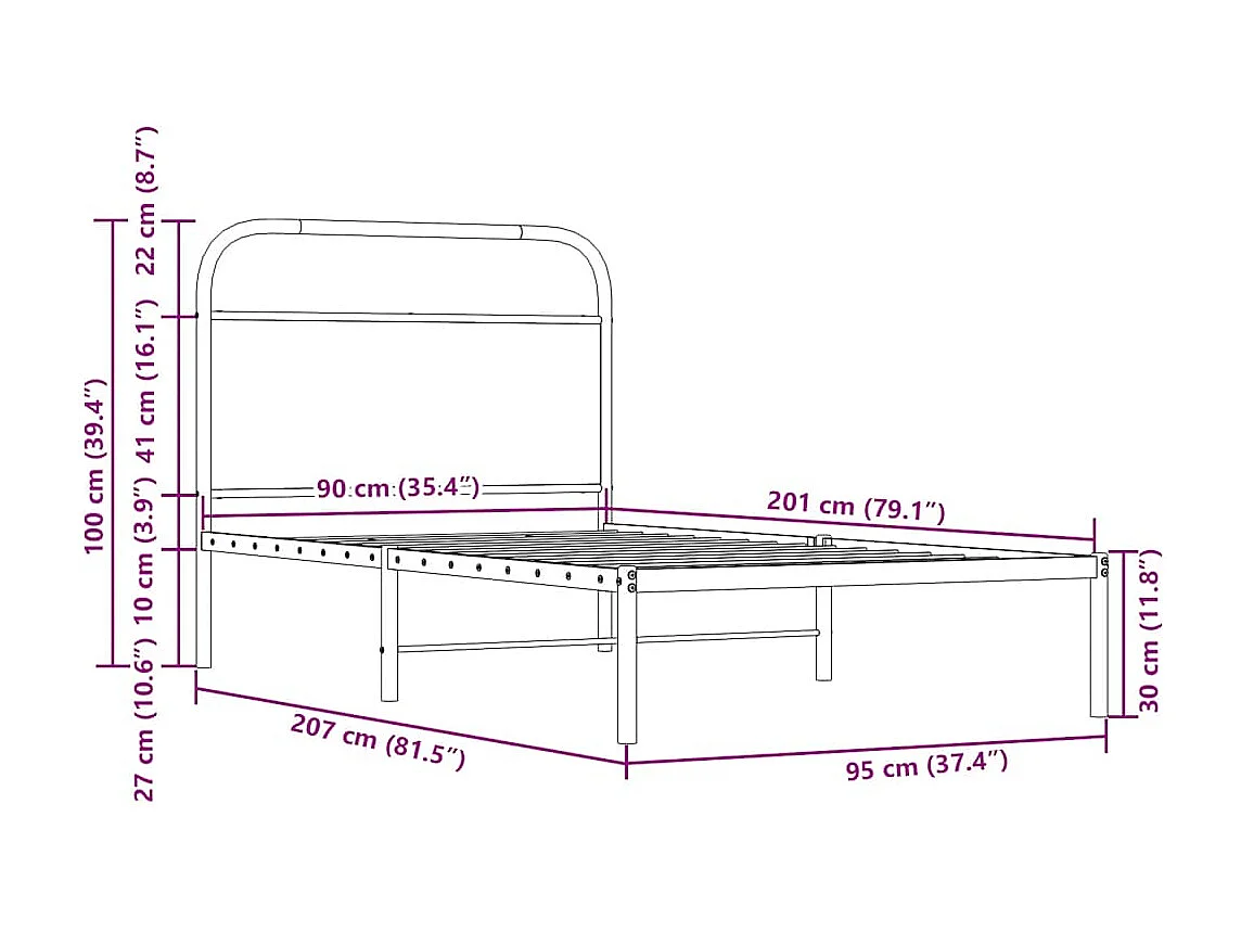 Estructura de cama sin colchón 90x200 cm madera roble ahumado